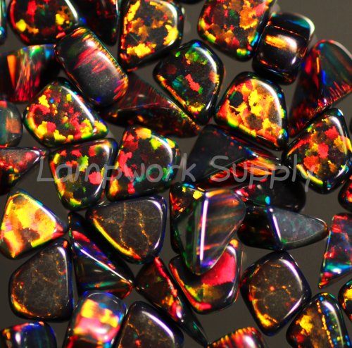 Kyocera 3-4mm Tumbled Opal - Black Red Fire