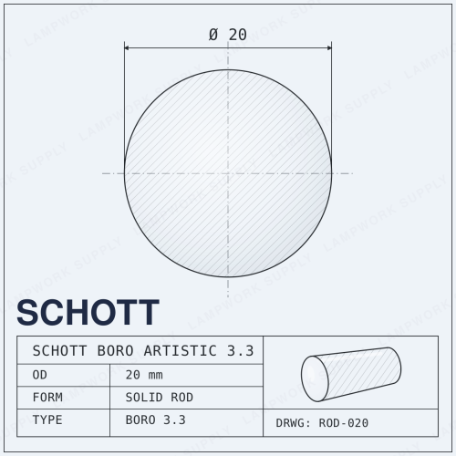 Schott Boro Artistic 20mm Rod - Single Glass 1/3 Cut (19-20 in) 1/3 Cut 1/3 Cut