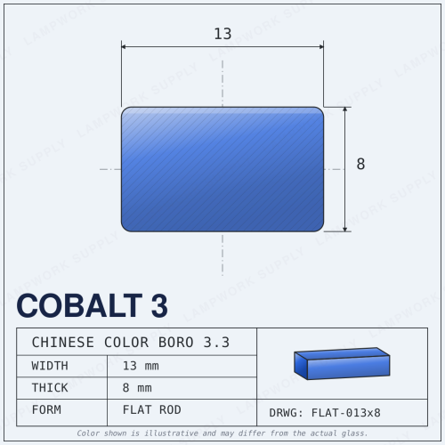 Chinese Color Cobalt 3 (Light Cobalt) - Blue) 13mm x 8mm Rectangle Rectangle Rod 13 x 8mm