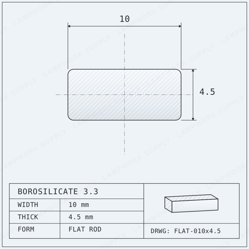Chinese Clear 10mm x 4.5mm Thick Flat Single Glass Rod 1500mm Length (59-60 inches)