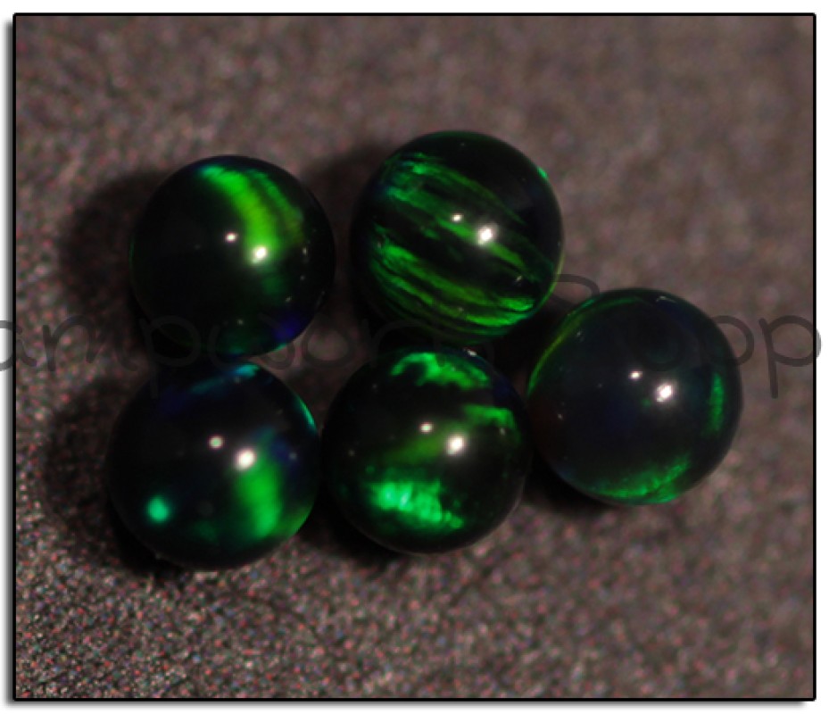 2mm Black Sphere Opal with Green Fire