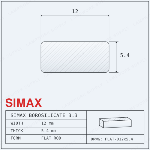Simax 12mm x 5.4mm Flat Rod - 1/3 Cut Single Thick (19-20 In.) 1/3 Cut 1/3 Cut
