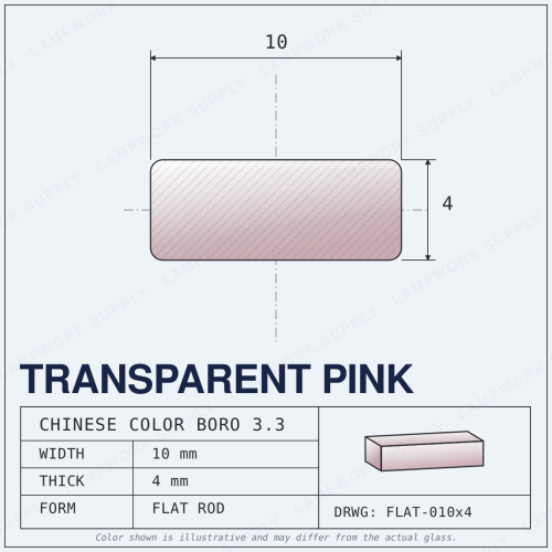 Chinese Color Transparent Pink - x 4mm Rectangle Rectangle Rod 10 x 4mm