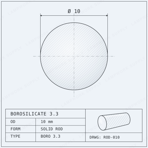 Chinese Clear 10mm Rod - 400mm (15-16 in) First Quality Single