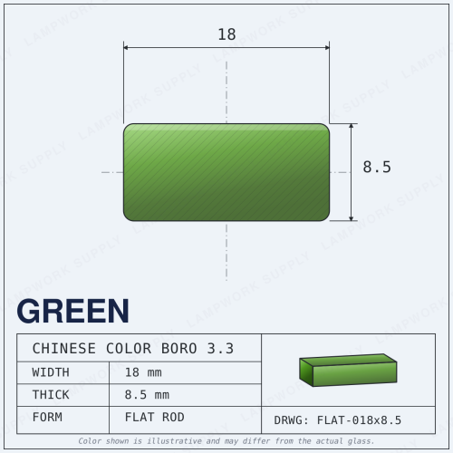 Chinese Color Green - 18mm x 8.5mm Flat Flat Rod 18 x 8.5mm