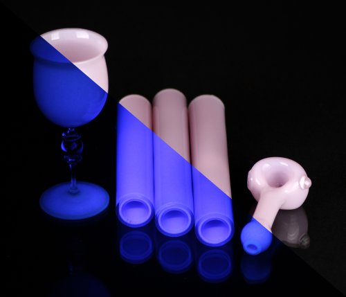 BoroGlow Pastel Pink Glow In The Dark Glass Tube - UV Reactive Purple Glow