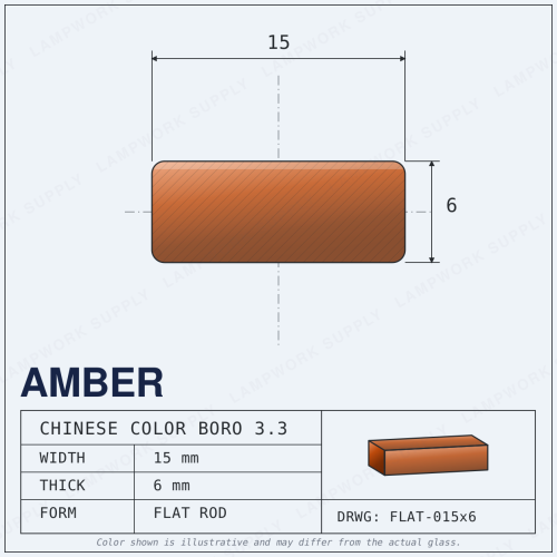 Chinese Color Amber - 15mm x 6mm Flat Flat Rod 15 x 6mm