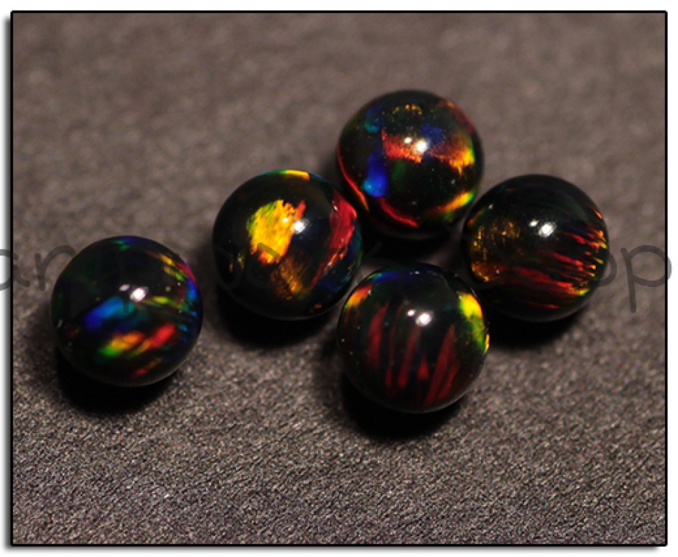 4mm Black Sphere Opal with Yellow Fire