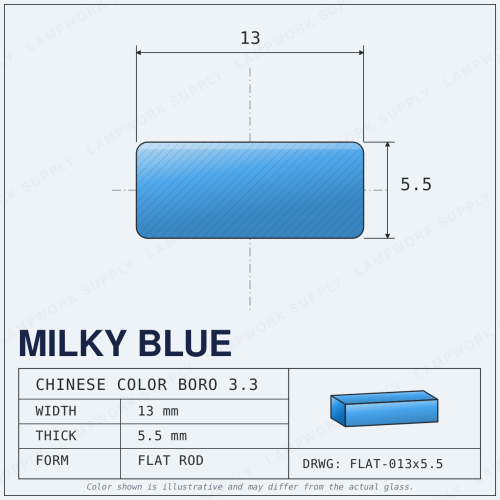 Chinese Color Milky Blue - 13mm x 5.5mm Flat Flat Rod 13 x 5.5mm