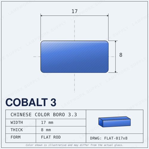 Chinese Color Cobalt 3 (Light Cobalt) - 17mm x 8mm Flat 17