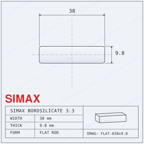 Simax 38mm x 9.8mm Flat Rod - 1/3 Cut Single 38.1mm Thick (19-20 In.) 1/3 Cut 1/3 Cut