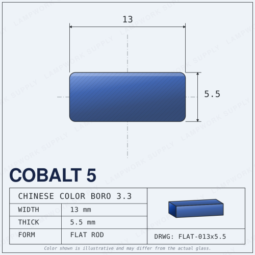 Chinese Color Cobalt Blue - 13mm x 5.5mm Rectangle Rectangle Rod 13 x 5.5mm