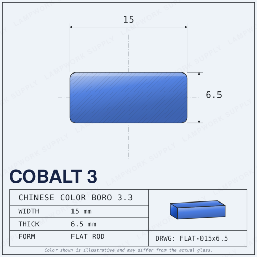 Chinese Color Cobalt 3 (Light Cobalt) - Blue) 15mm x 6.5mm Rectangle Rectangle Rod 15 x 6.5mm