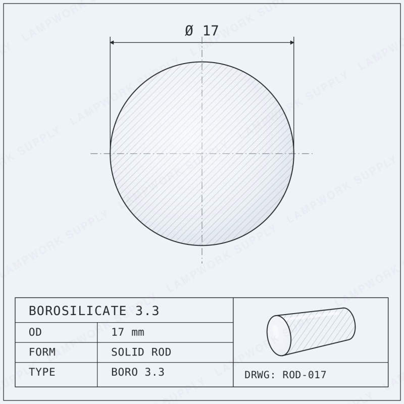 Chinese Clear 16.5 - 17mm Rod 1200mm Length (47-48 inches)