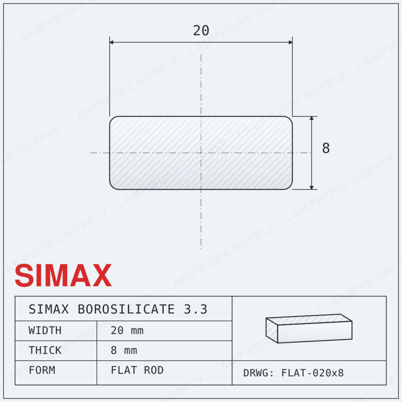 Simax 20mm x 8mm Flat Rod