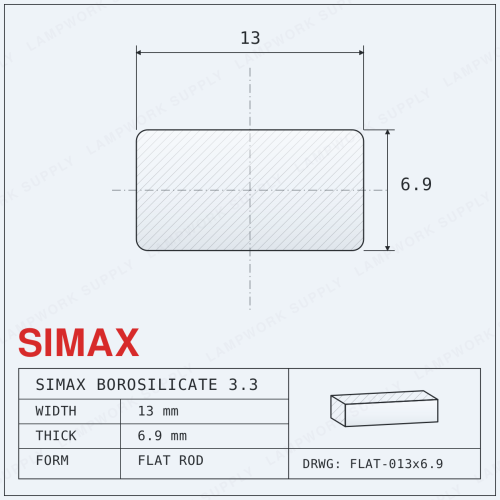 Simax 13mm x 6.9mm Flat Rod - Full Length Single Thick (59 In.) Full Length Full Length