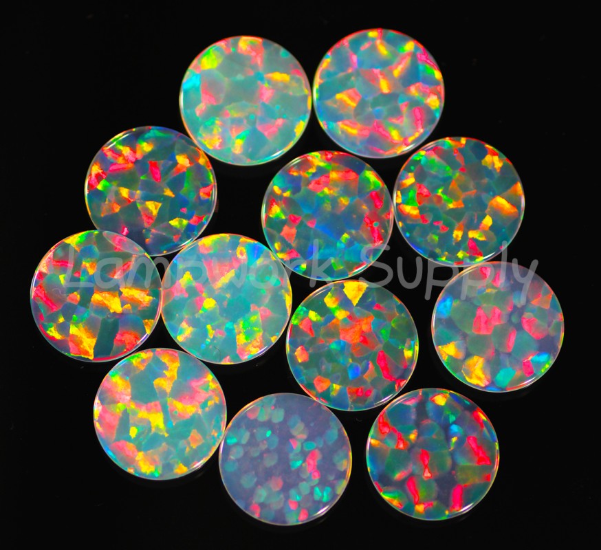12mm White Round Coin Opal with Red Fire
