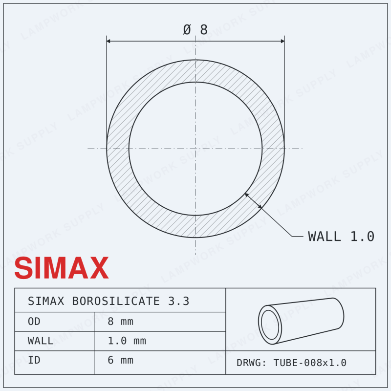 Simax 8mm X 1mm Capillary Tubing