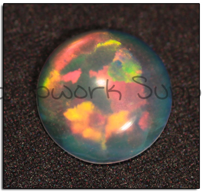 5mm White Round Cabochon Opal with Red Fire