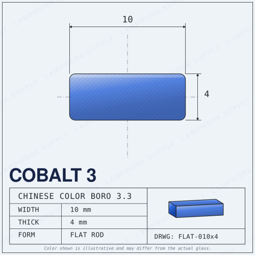 Chinese Color Cobalt 3 (Light Cobalt) - x 4mm Flat Flat Rod 10 x 4mm