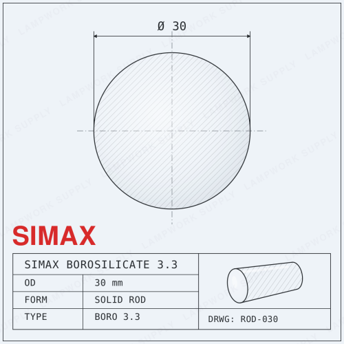 Simax 30mm Rod - Single Glass (59 in) Full Length Full Length