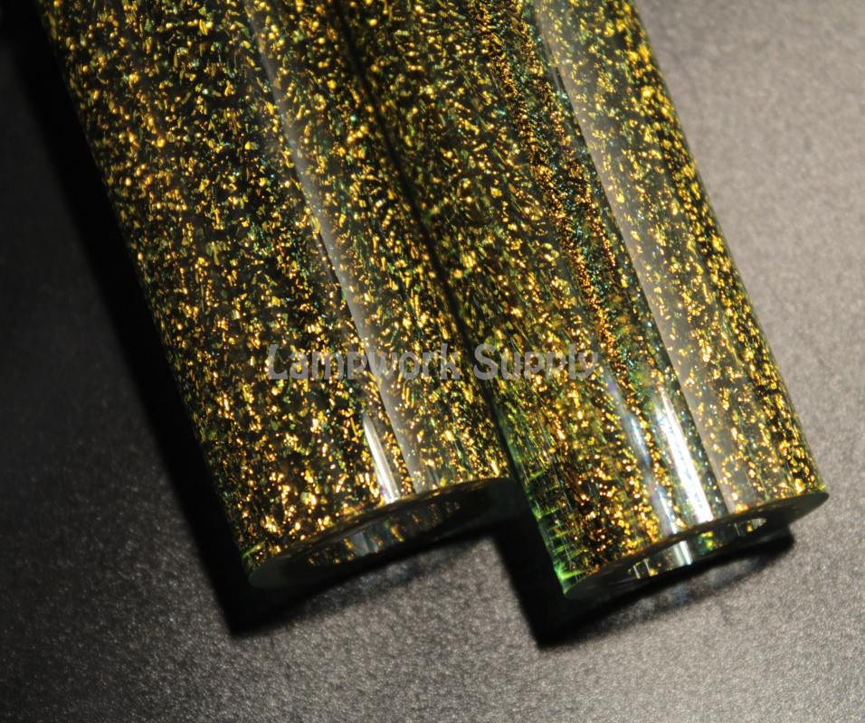 Gold Dichroic over Glass Alchemy Perisan Green Tubing