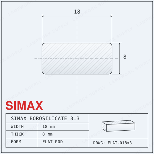 Simax 18mm x 8mm Flat Rod - 1/3 Cut Single Thick (19-20 In.) 1/3 Cut 1/3 Cut