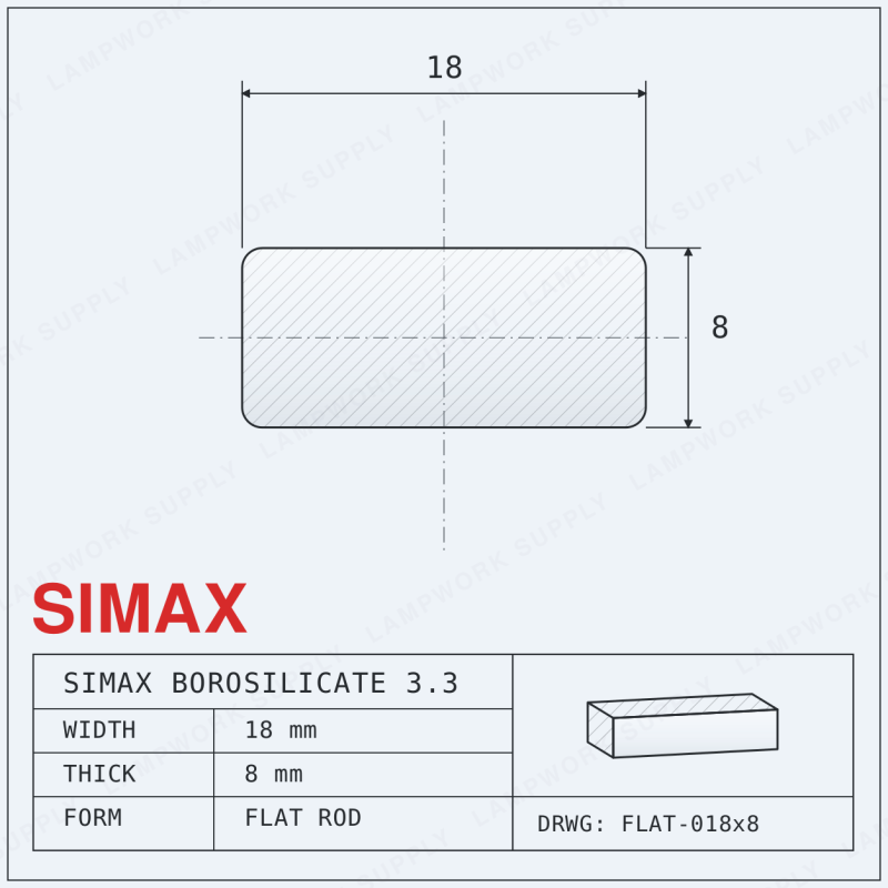 Simax 18mm x 8mm Flat Rod