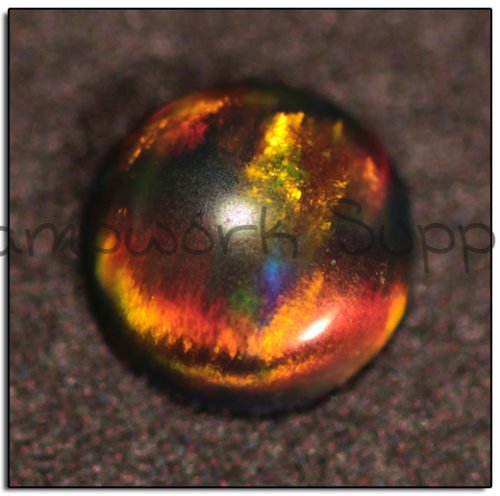 Kyocera 4mm Cabochon Opal - Black Yellow Yellow Fire