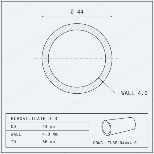 Chinese Clear 44 x 4mm Tube - Single Glass First Quality 44 x 4mm