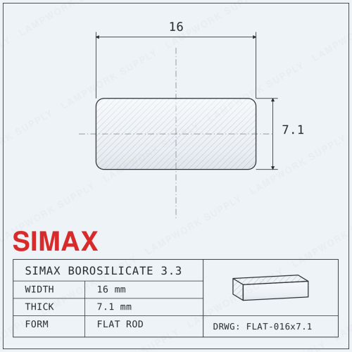 Simax 16mm x 7.1mm Flat Rod - 1/3 Cut Single Thick (19-20 In.) 1/3 Cut 1/3 Cut
